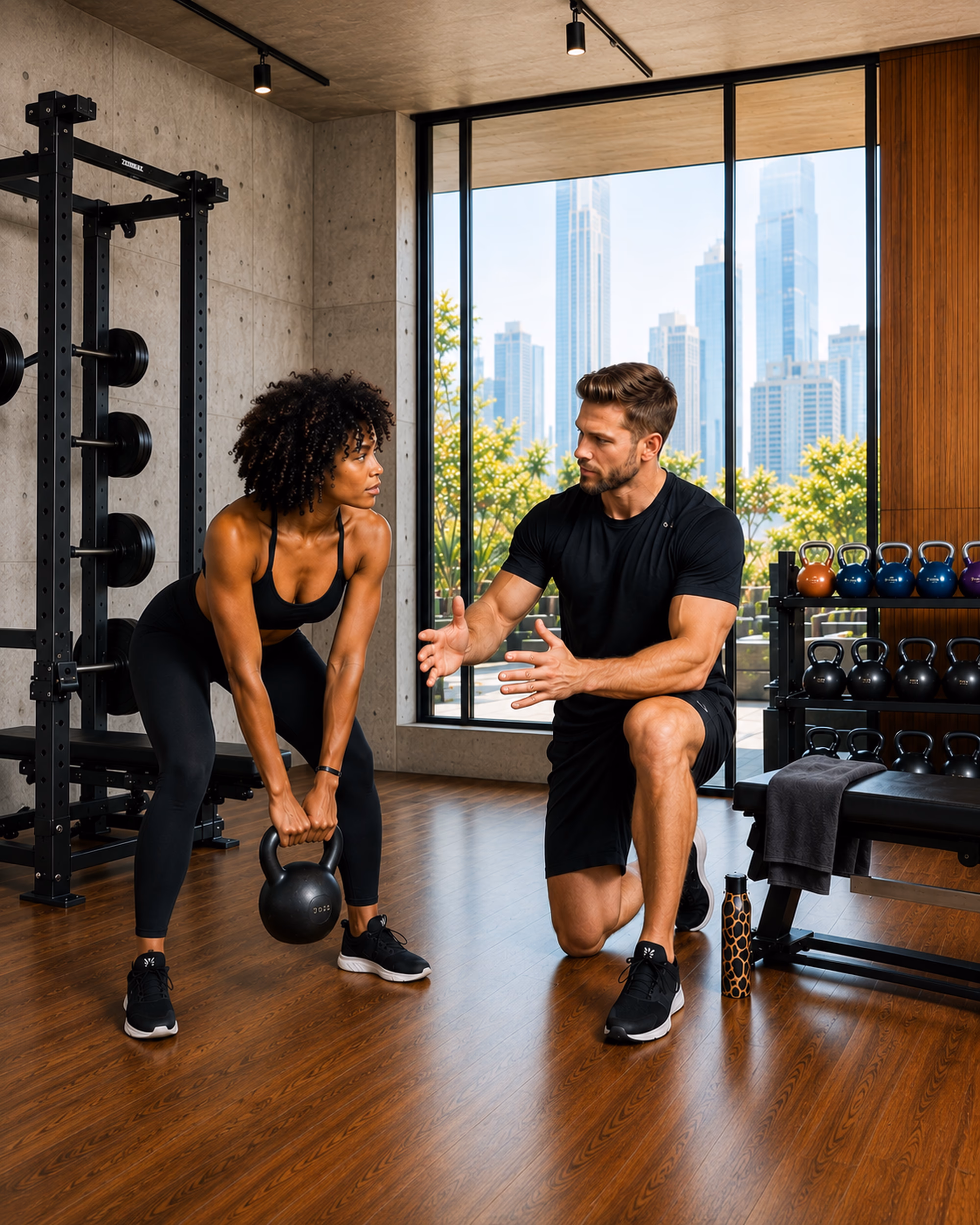 A trainer and client working out together